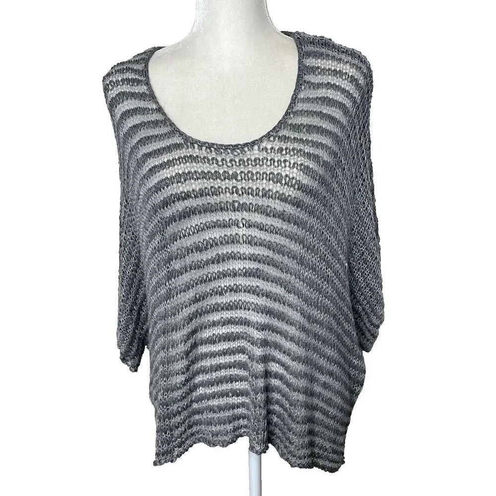 Eileen Fisher Top Size L Gray Linen Open Knit Lagenlook artsy Quit Luxury
